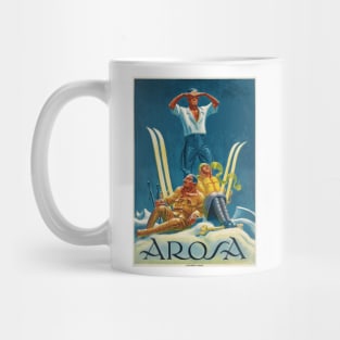 Skiing in Arosa, Switzerland - Vintage Swiss Travel Poster Mug